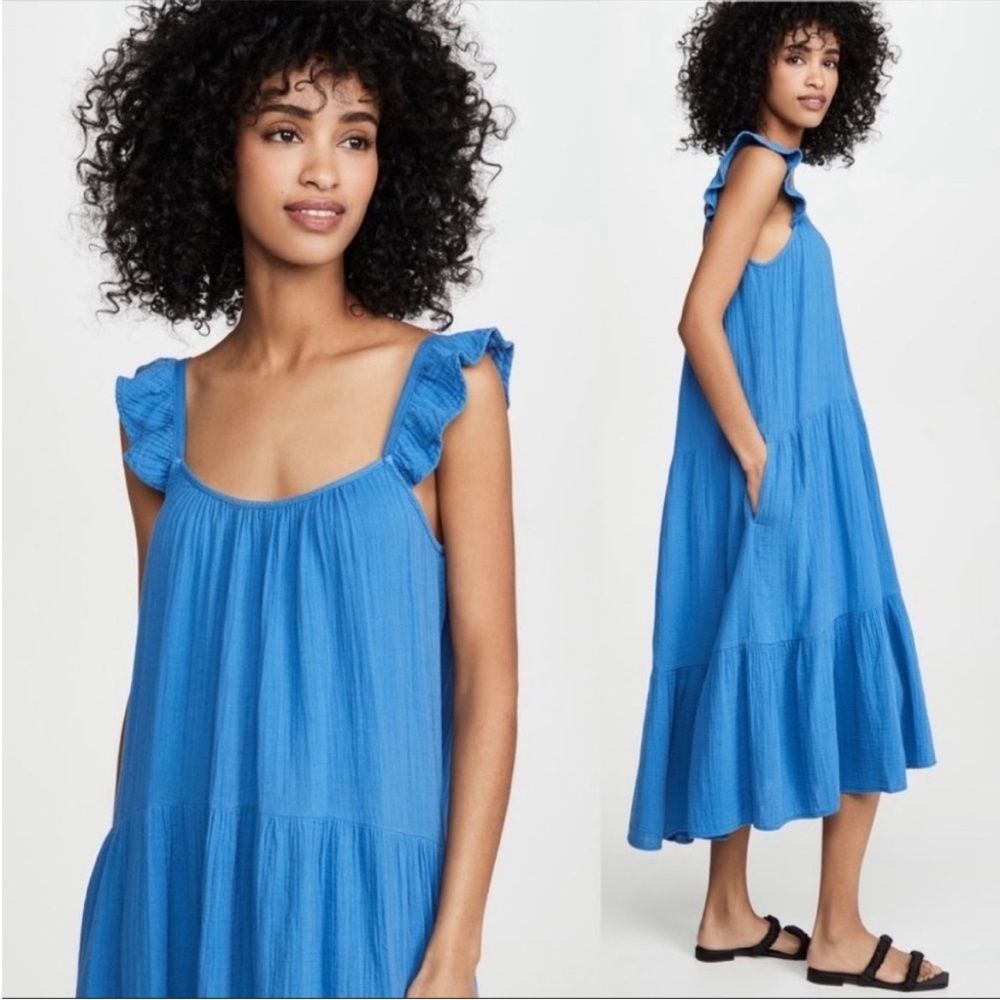XiRENA dress bright blue double gauze cotton size Large - Picture 2 of 6